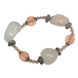 ROSE QUARTZ & PINK CRYSTAL SILVER TONE STRETCH BRACELET